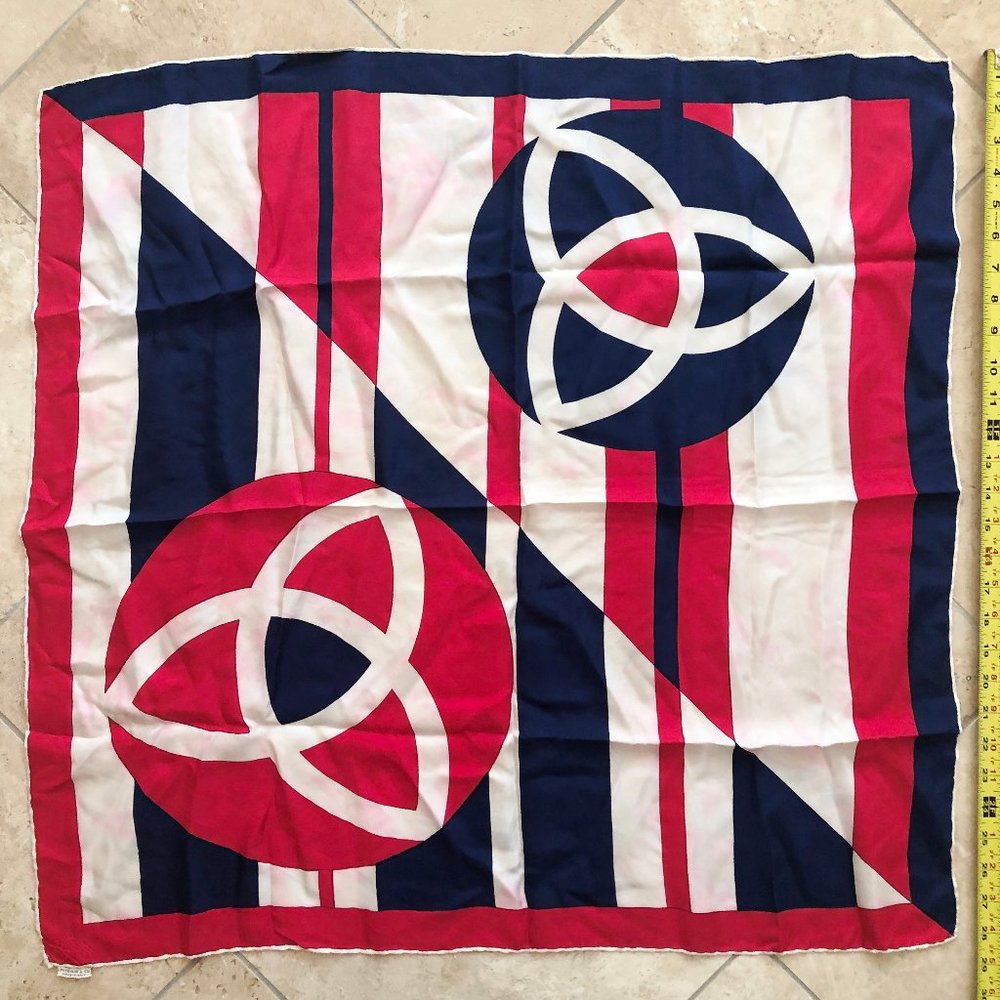 Vintage Rare I. Magnin Italian Silk Scarf 60s/70s Red White Blue Geometric EUC